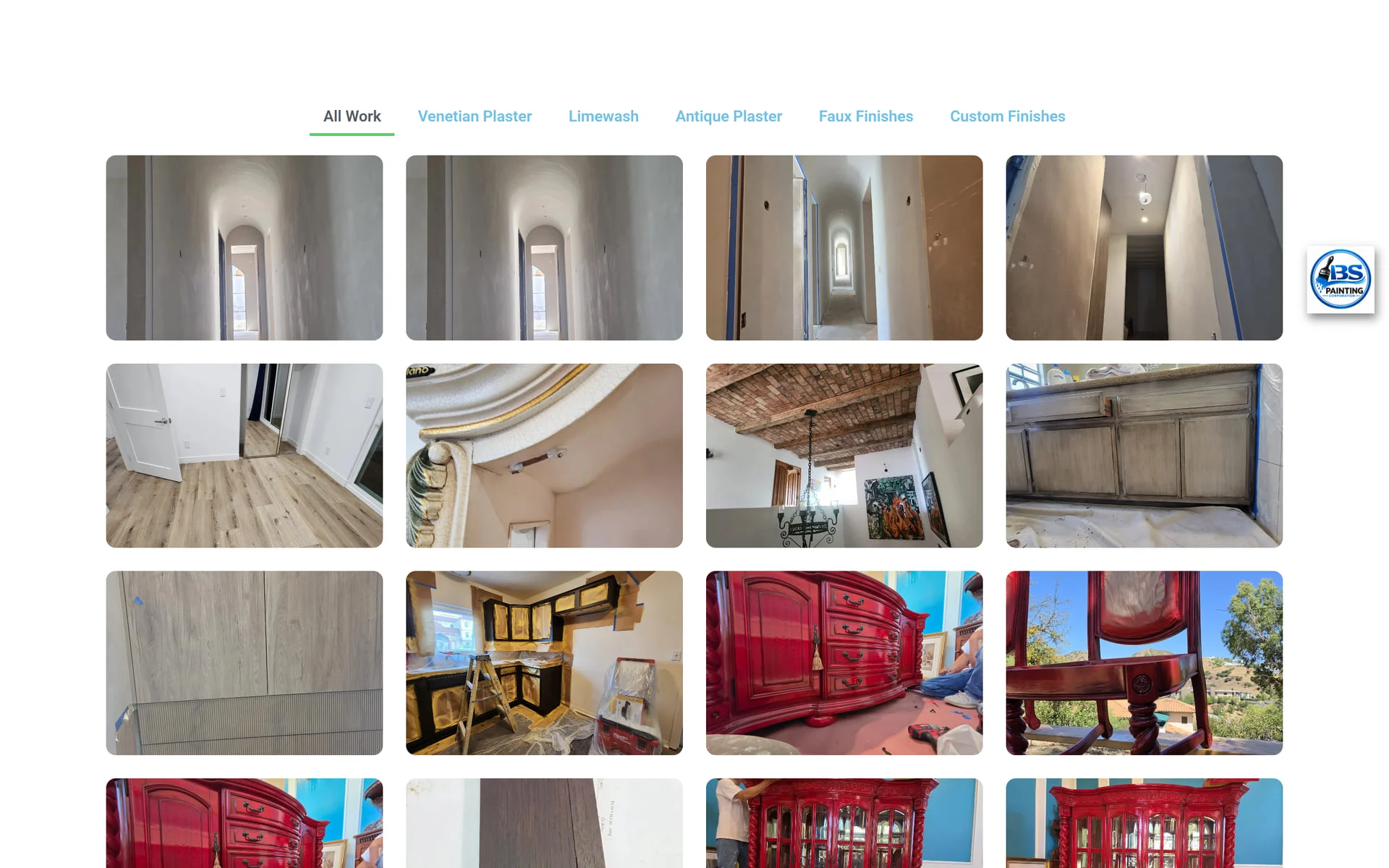 Filterable project photo grid on the Beltran's Solutions gallery page