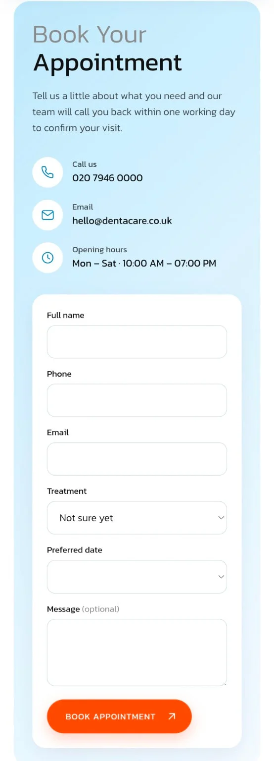 Denta Care appointment booking form
