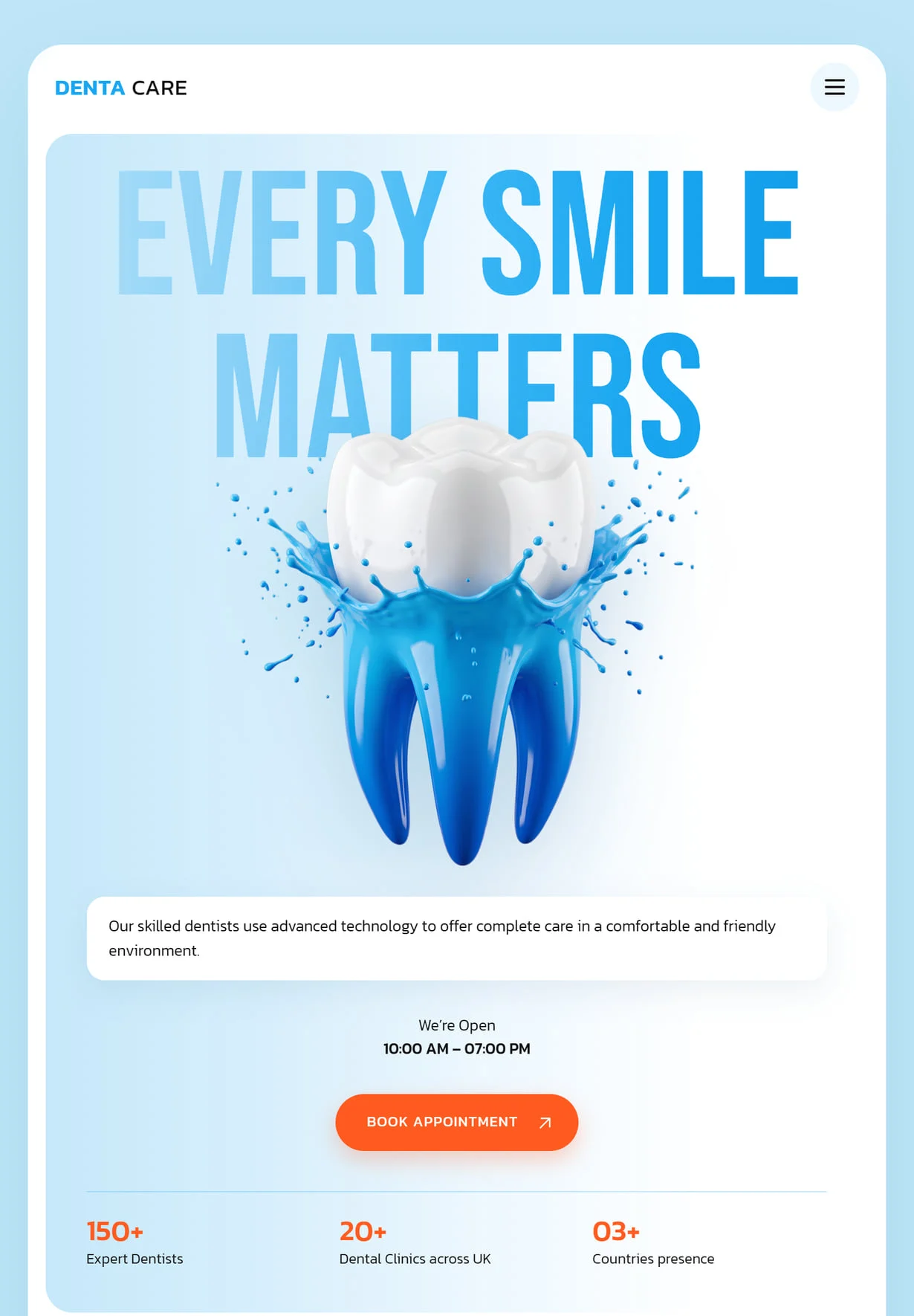 Denta Care homepage on a tablet