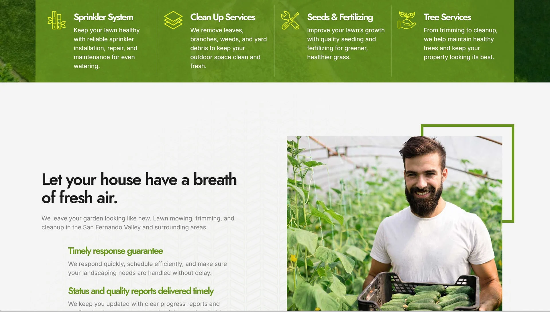 Green services band and a “Let your house have a breath of fresh air” introduction