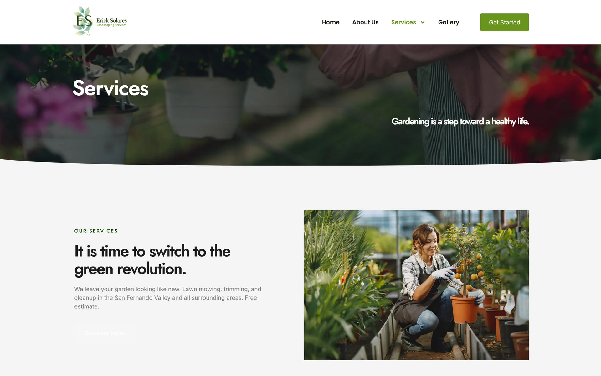 Erick Solares Services page: “It is time to switch to the green revolution.”