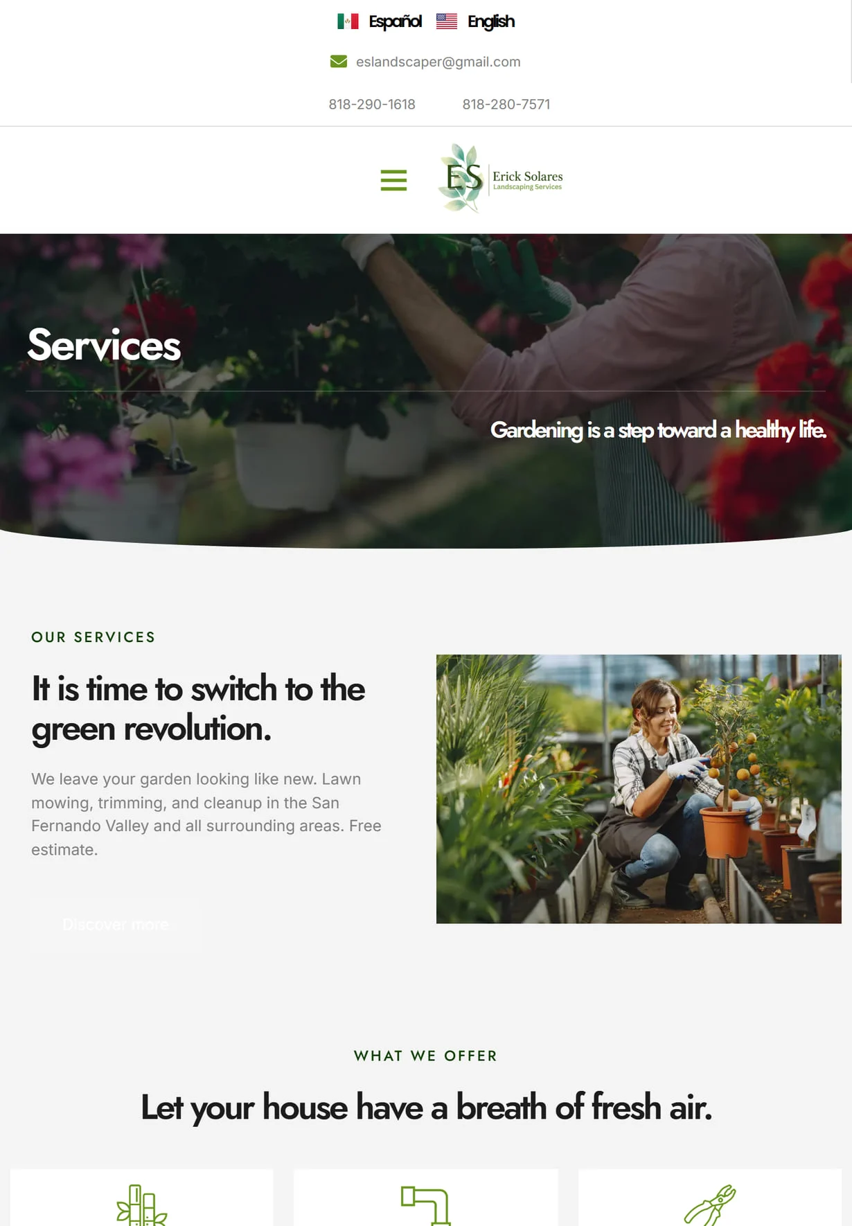 Erick Solares Services page on a tablet