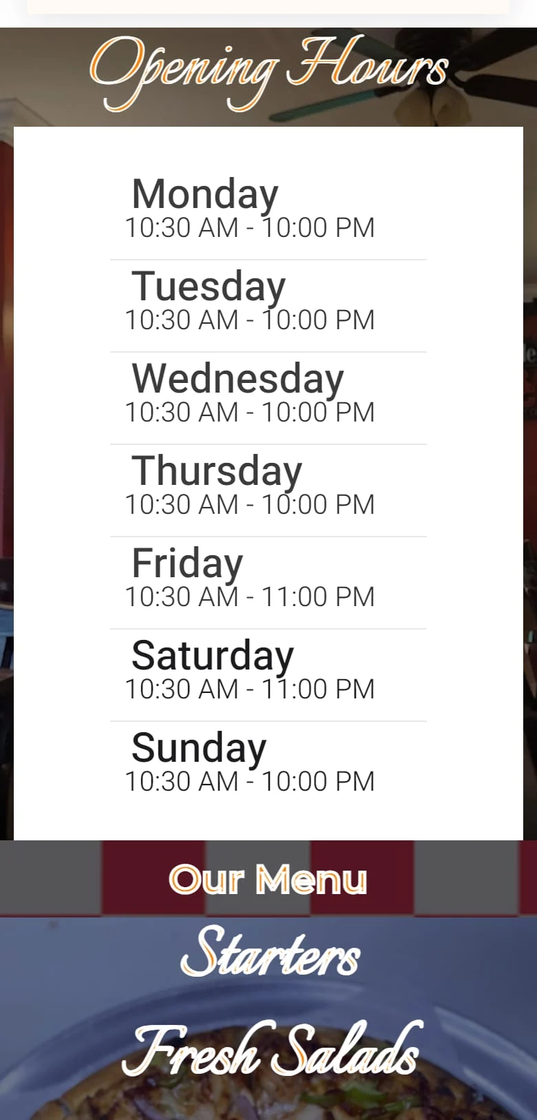 Fratelli's opening hours on a phone